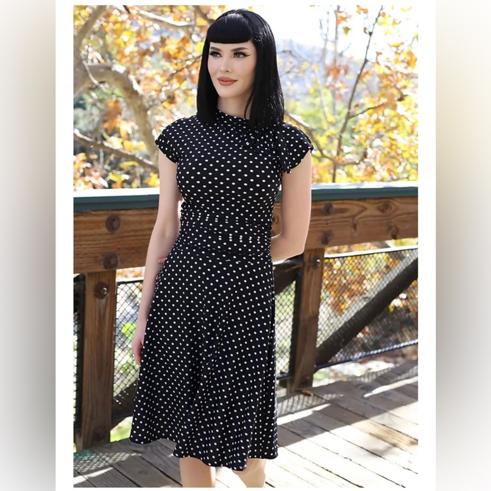 Folter Bridget Dress Black w/White Dots - Large